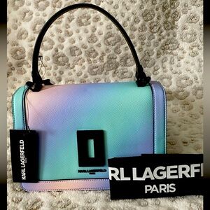 Authentic Karl Lagerfeld Blue Purple Pink Leather Hand Bag Crossbody Purse
